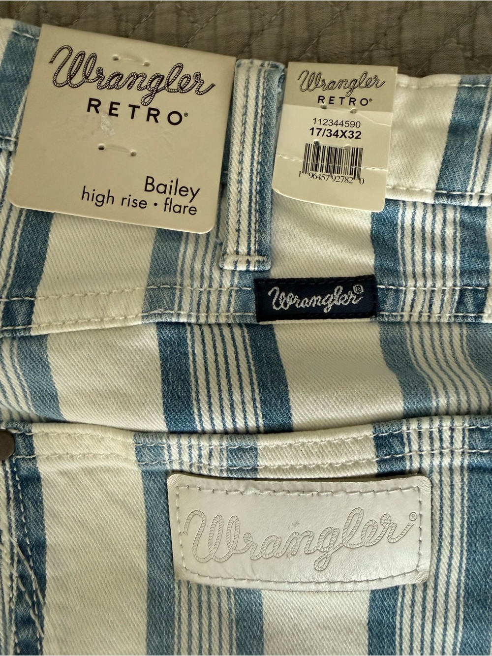 Wrangler Retro 'Bailey' High Rise Flare Jeans - Blue&White Stripe 17/34X32
